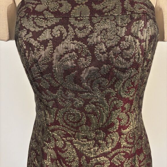 VTG Talbots Womens 10P Burgundy Gold Brocade Strapless Cocktail Party Dress - Picture 5 of 7